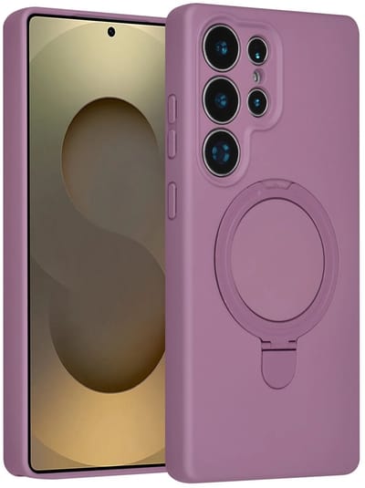 Backcover Hoesje Geschikt voor: Samsung Galaxy S24 Ultra Volledig Dekkende Schokbestendige Siliconen Backcover met Ringstandaard – 360° Bescherming - Sunset Purple