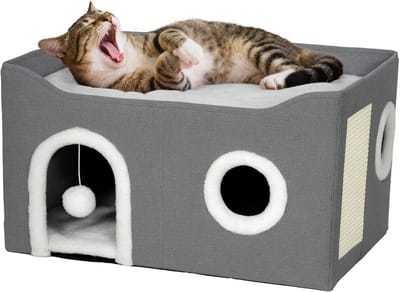 PawHut Kattenhuis - MDF, sisal - 60x40x34 cm - Grijs