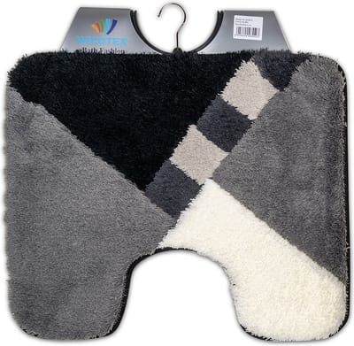 Wicotex - Toiletmat Wit Grijs Zwart schuin geblokt - Antislip onderkant - WC mat met uitsparing - Afmeting 50x60cm