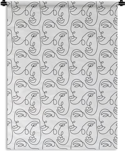 Wandkleed - Wanddoek - Line Art - Patronen - Zwart Wit - 150x200 cm - Wandtapijt