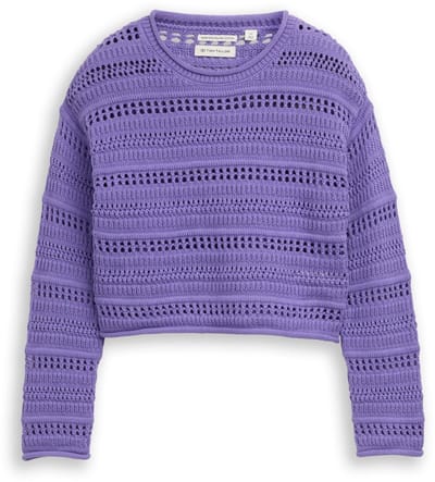 Tom Tailor - Cropped gebreide trui met streepjesmotief - Maat 176 - vervain lilac