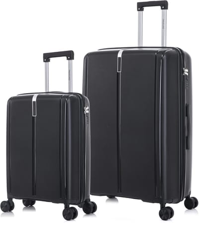 TRAVELERZ - Valencia - 2 Delig kofferset - Handbagage 42L & Grote koffer 97L - Polypropyleen - Harde schaal - Cijferslot - Lichtgewicht - Flexibel - Duurzaam - Dubbele wielen - Spinner wielen - Zwart