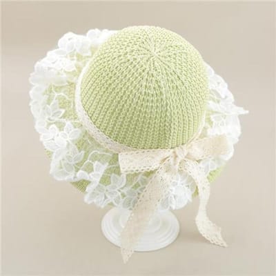 Chapeau d'enfant Été Fin Style Princesse Chapeau de Paille Bébé Grands Bords Pare-soleil et Protection Solaire pour Filles Été 48-50cm vert