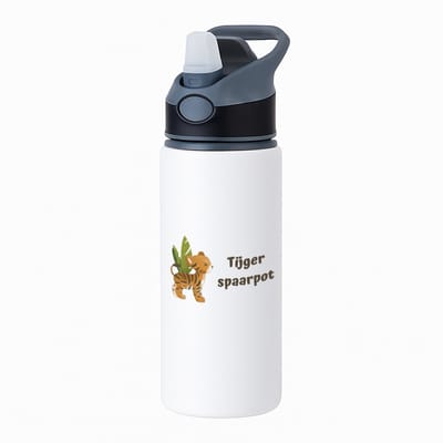 Hacebo® - Tijger spaarpot waterfles met rietje zwart - Tijger - dieren liefhebbers - leuke cadeau voor iemand die van houdt van tijgers - verjaardagscadeau - kado - gift - water fles - 650ML