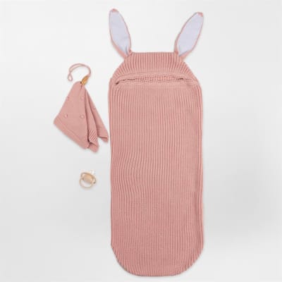 Minora Inbakerslaapzak Set 0/8 maand- Cocoon met konijn oren en Fopspeenhouder- 2 Delig babykleding jongens en meisjes-Winterslaapzak- Swaddle- Inbakerdoeken- Kraamcadeau - Newborn- Pink