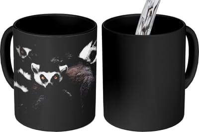 Magische Mok - Foto op Warmte Mokken - Koffiemok - Dieren - Maki - Zwart - Wit - Portret - Magic Mok - Beker - 350 ML - Theemok