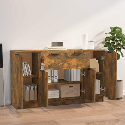 vidaXL - Dressoirs - 3 - st - bewerkt - hout - gerookt - eikenkleurig