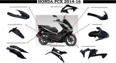 Kit carénage pour scooter Honda 125 PCX 2014 à 2016 11 pièce noir brillant Neuf