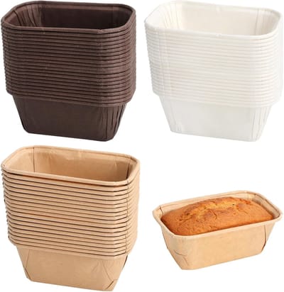 150 stuks Rechthoekige Cakevormen Mini Kastenvorm Broodbakvorm Papierbakvorm Papier Muffinvormpjes Muffin Papiervormpjes Kleine Bakvormen voor Cupcake Brood Dessert Wit, Bruin, Khaki 8 * 4 * 4