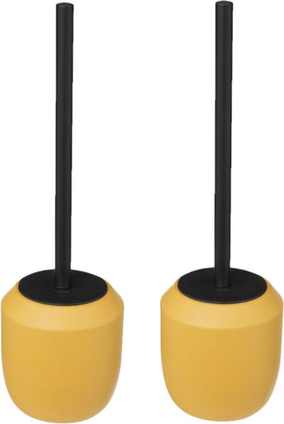 5Five Toilet/wc-borstel in houder - 2x - polyresin/metaal - mosterdgeel - 38 cm