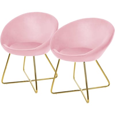 Eetkamerstoel set van 2 met ronde rugleuning roze fluweel met goudkleurige metalen poten ML-Design
