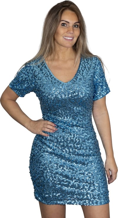 Pailletten jurkje - Turquoise - Maat 36/38 - Maat S/M - Disco