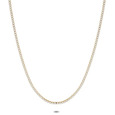 Twice As Nice Halsketting in goudkleurig edelstaal, tennis witte zirkonia 2 mm 45cm