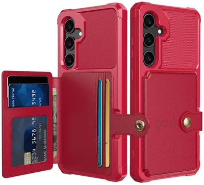 Portemonnee Hoesje Geschikt voor Samsung Galaxy S25 - Back Cover met Pasjeshouder - Telefoonhoesje voor Pinpas - Kaarthouder op Achterkant - Case met Magneet Rood
