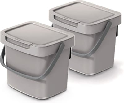 Keden GFT aanrecht afvalbak - 2x - beige - 3L - afsluitbaar - 19 x 17 x 15 cm - klepje/hengsel - afval scheiden