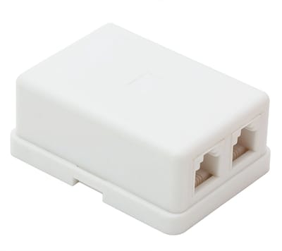 Dubbele Telefoon Wandcontactdoos 6P4C – RJ11 Wandcontactdoos Opbouw – Vergulde Contacten – Telecommunicatie Aansluiting – Wit - 1 Stuks [05227]