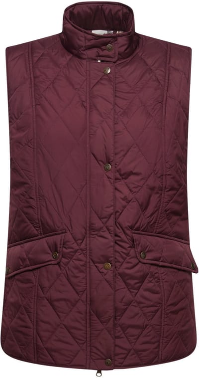 Ulla Popken - Dames - Gewatteerde bodywarmer waterafstotend fazantenvoering - Wijnrood - Maat 46+