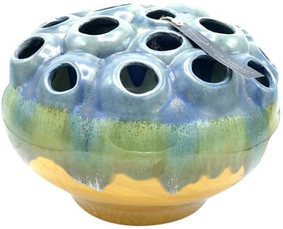 Cognac geel blauwe vaas Coral D30 x H22