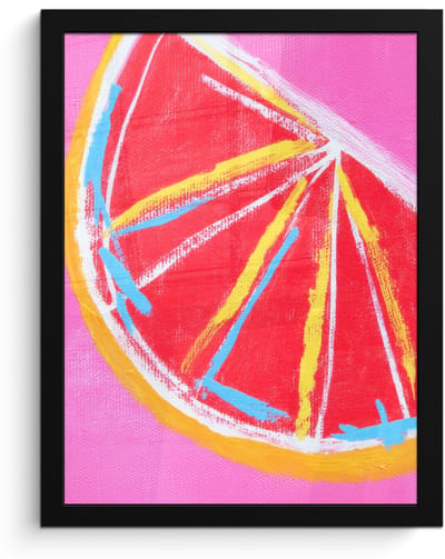 Poster in lijst - Fotolijst 30x40 cm - Posters - Grapefruit - Geschilderd - Roze - Strepen - Posterlijst zwart - Decoratie - Wanddecoratie woonkamer - Muurdecoratie slaapkamer