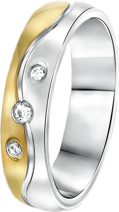 Lucardi Dames Vriendschapsring Valletta zirkonia - Ring - Cadeau - Staal - Zilver- en Goudkleurig