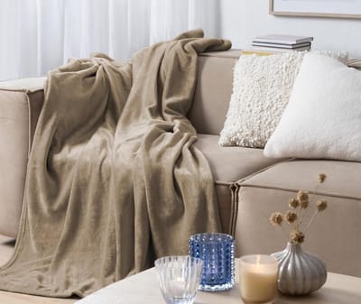 Famanu - Fleece Deken Microvezel 270 x 230 cm - Taupe - Zachte Hoogwaardige Plaid/Sprei voor Bank & Woonkamer