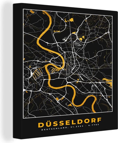 Canvas Schilderij Düsseldorf - Stadskaart - Plattegrond - Kaart - Goud - Duitsland - 20x20 cm - Wanddecoratie
