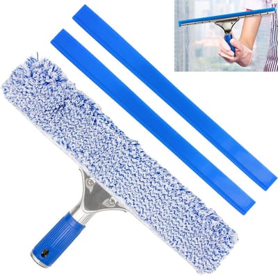 Raamwisser 35 cm roestvrij staal met rubberen lip en microvezeldoek - voor ramen, spiegels, tegels en douchewanden