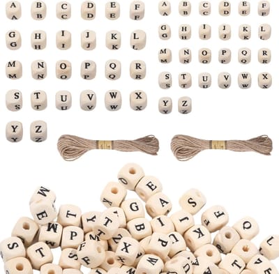 Kralen, houten letterkralen, letterkralen set met gat, houten letters, natuurlijke houten kralen in de vorm van letters voor namen, armband, halskettingen, sleutelhanger