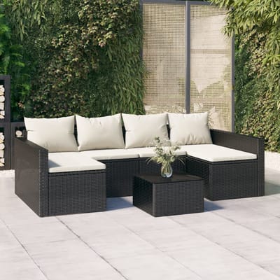 vidaXL - 2-delige - Loungeset - met - kussens - poly - rattan - zwart
