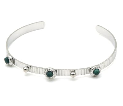Armband Dames - Bangle met Groene Steentjes - RVS - One Size - Zilverkleurig