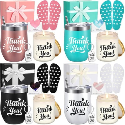 Bedankdoos voor vrouwen - Waarderingsgeschenk met mok, sleutelhanger, sokken, kaars en wenskaart