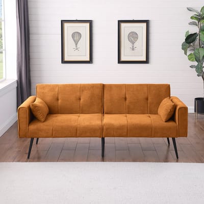 DESMIU Slaapbank 175 Cm - Opvouwbare Futon Met Slaapfunctie - 3-Zits Voor Woonkamer En Compacte Ruimtes - Stof Oranje