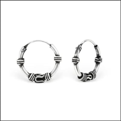 Aramat Jewels | Oorringen | 925 Zilveren Bali Oorringen Geoxideerd - Etnisch Design | 12mm / Drachten | |2mm | Zilver | Kinderen, Volwassenen | Verkleurd niet