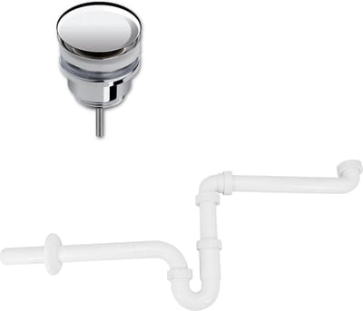 Ruimtebesparend sifon voor wastafel inclusief luxe click waste afvoerplug Clic-Clac 1¼" chroom