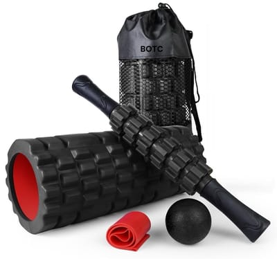 BOTC Foam roller set 4 delig met Weerstandsband - Foamroller Set - 5 Delige - met Massagebal – Massage Roller - Massage Set - Zwart
