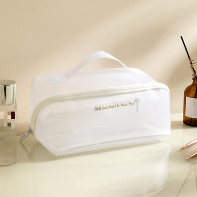 Grote Mesh Make-up Tas Opvouwbaar Transparant Dames Cosmetica Apart Wastas Ondergoed Organisatie Opbergtas Reizen wit
