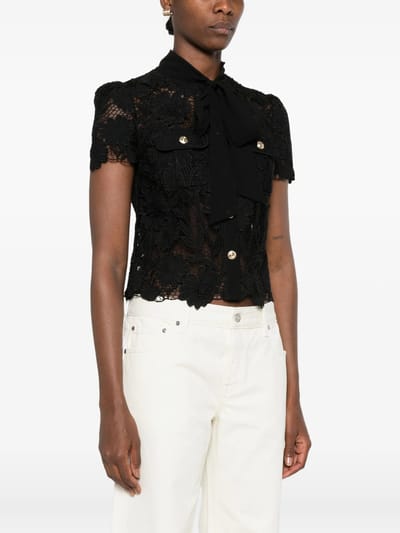 Black Lace Tie Neck Top