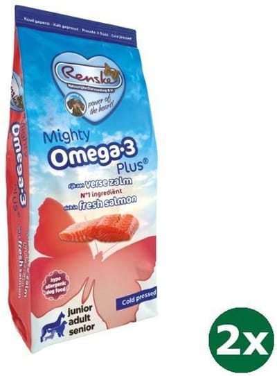 2x6,5 kg Renske mighty omega plus zalm geperst hondenvoer