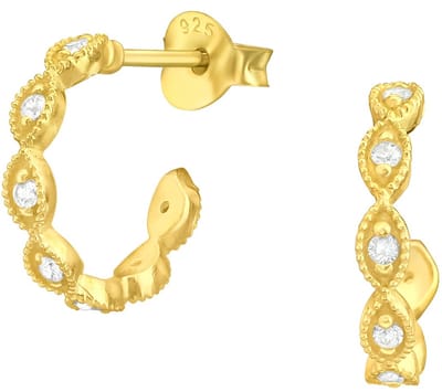 Joy|S - Zilveren oorringen stud - 14 mm / 2.5 mm - marquise ovaaltjes - zirkonia - gold plated