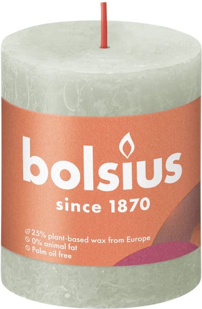 Bolsius Stompkaars Foggy Green Ø68 mm - Hoogte 8 cm - Lichtgrijs/Groen - 35 branduren