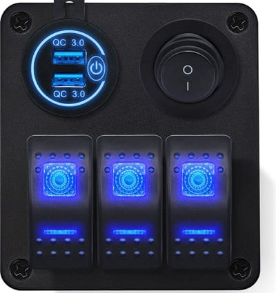 ProRide Schakelpaneel 12V voor Auto/Boot - USB Lader 2 poorten met Schakelaar - QC3.0 - 3 schakelaars