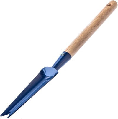 KADAX Robuuste onkruidsteker van roestvrij staal, handmatige onkruidsteker met houten handvat, onkruidtrekker, onkruidjager, tuinwieder, worteljager (50 cm, blauw)