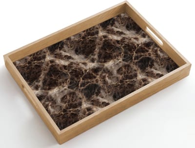 Dienblad hout 50x35 cm - Schootdienblad - Bruin - Goud - Marmer - Borrelplank rechthoek - Plateau dienbladen