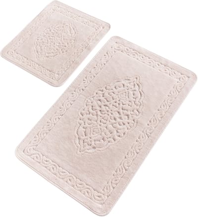 Bosdelabadkamermatten, wasbaar, zacht en comfortabel – toiletmat + badmat – ideaal voor badkamer en toilet, met 60x100 cm + 50x60 cm Poederroze (Set van 2)