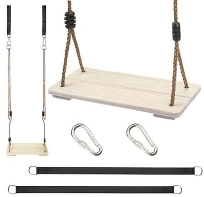 Houten Schommel Buiten - Verstelbare Nylon Touwen en Ophangbanden voor Veranda, Patio, Tuin en Speeltuin