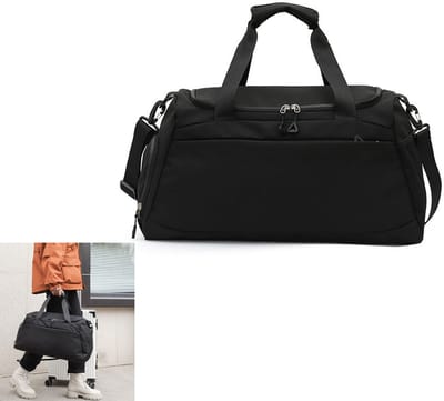 KZQ Gymtas duffel bag zwart met schoenenvak duurzaam grote reistas voor fitness training sport en overnachting