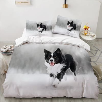 Honden Dekbedovertrek Set Dubbel Queen King Size Beddengoed Set Zwart en Wit Rand Herder Zacht Comfortabel 23 stuks Eenpersoons Dekbedovertrek EU Single 135x200cm