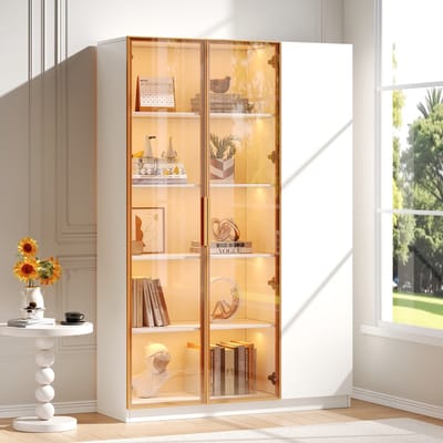 Zubaliya Vitrinekast - 165 cm wit - 3 deuren (glas + gesloten) - kleurwisselende LED - verstelbare planken - anti-kipbeveiliging