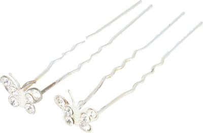 Haarsoires Haarspeld Haarpinnen 7cm - Vlinder Strass Steentjes - Zilver - Set van 2 - Sierpinnen voor Opsteekkapsels - Hair Pins