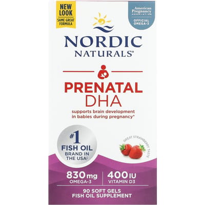 Nordic Naturals, DHA voor zwangere vrouwen, aardbeiensmaak, 90 zachte capsules